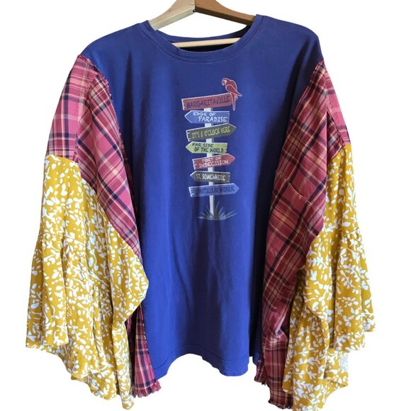 Upcycled Tops - Upcycled Boho Poncho Fits XL-4X: Handmade Bohemian Tunic, Reworked Hippie Blouse